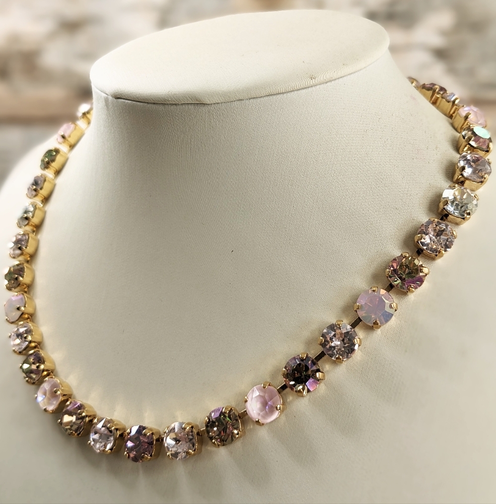 Sweetly Soft Pink AB Swarovski Necklace In 18K Gold Plated - Picture 3 of 10